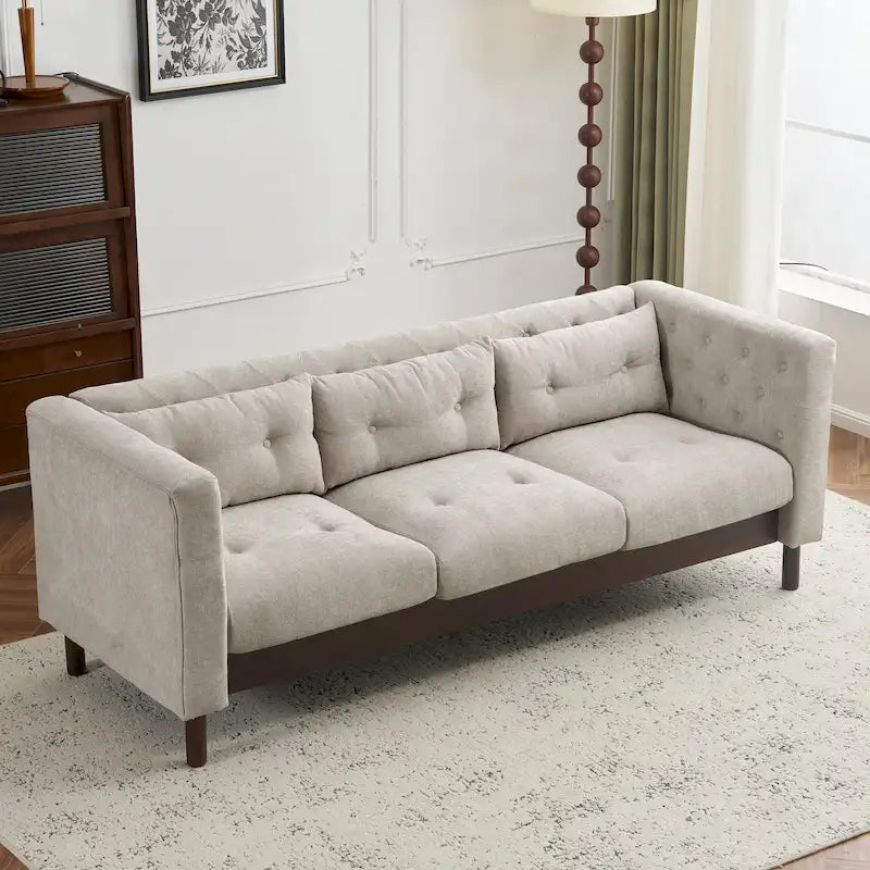Modern Upholstered 3-Seater Tufted Sofa Couch for Living Room