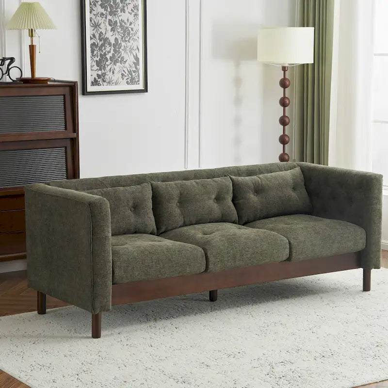 Modern Upholstered 3-Seater Tufted Sofa Couch for Living Room