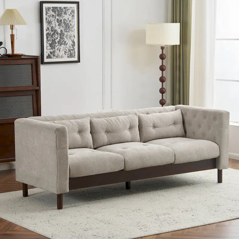 Modern Upholstered 3-Seater Tufted Sofa Couch for Living Room