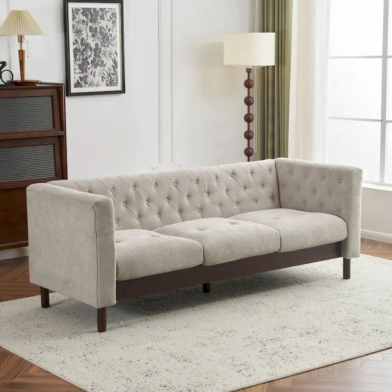 Modern Upholstered 3-Seater Tufted Sofa Couch for Living Room