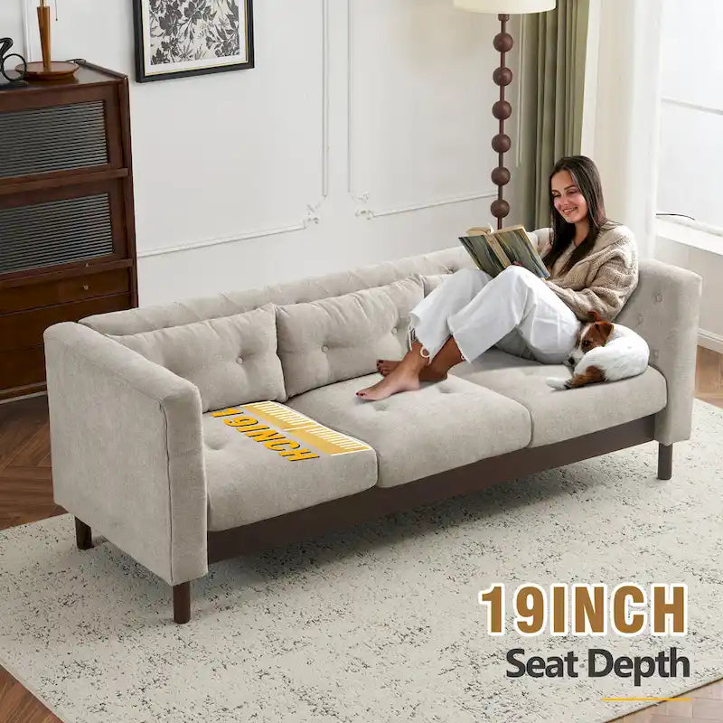 Modern Upholstered 3-Seater Tufted Sofa Couch for Living Room