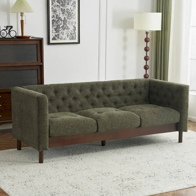 Modern Upholstered 3-Seater Tufted Sofa Couch for Living Room