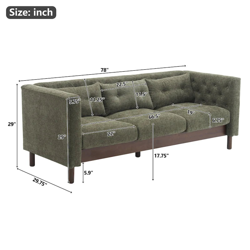 Modern Upholstered 3-Seater Tufted Sofa Couch for Living Room
