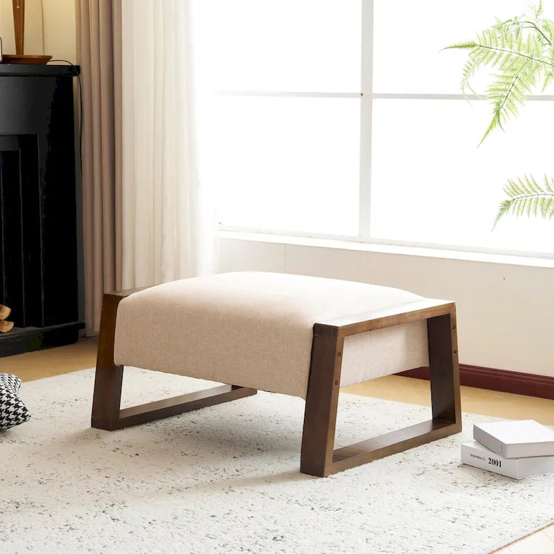 Modern Beige Upholstered Ottoman for Compact Versatility