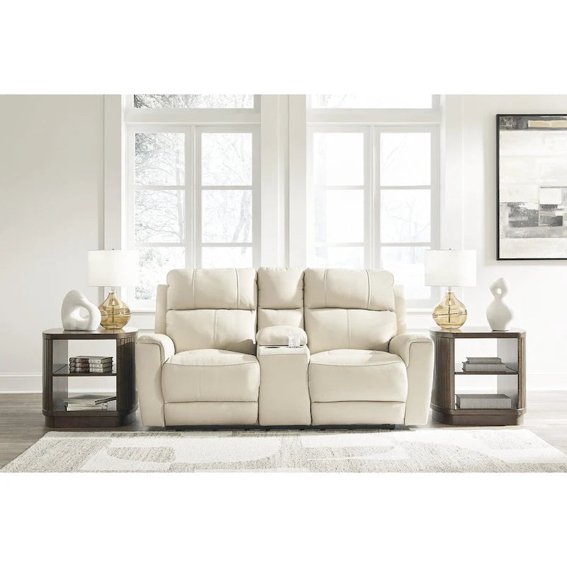 Signature Design by Ashley Dahlmoore Beige Power Reclining Loveseat with Console - 76 W x 42 D x 40 H