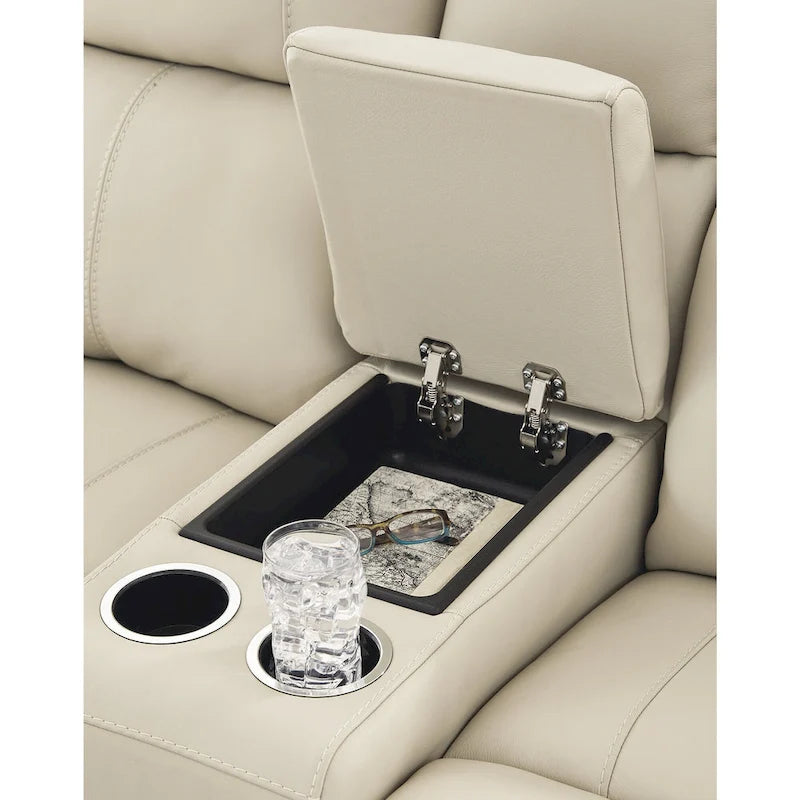 Beige Power Reclining Loveseat with Console - 76 W x 42 D x 40 H