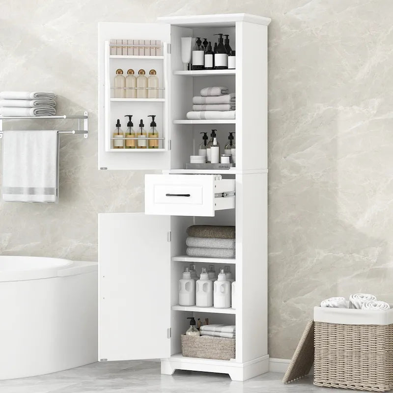 Freestanding Bathroom Cabinet with 2 Doors, Adjustable Shelves & Door Storage,Tall Bathroom Organizer