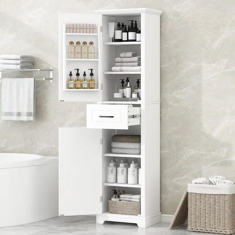 Freestanding Bathroom Cabinet with 2 Doors, Adjustable Shelves & Door Storage ,Tall Bathroom Organizer