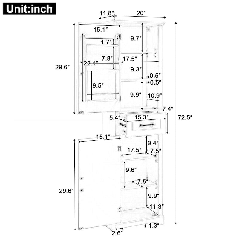 Freestanding Bathroom Cabinet with 2 Doors, Adjustable Shelves & Door Storage,Tall Bathroom Organizer