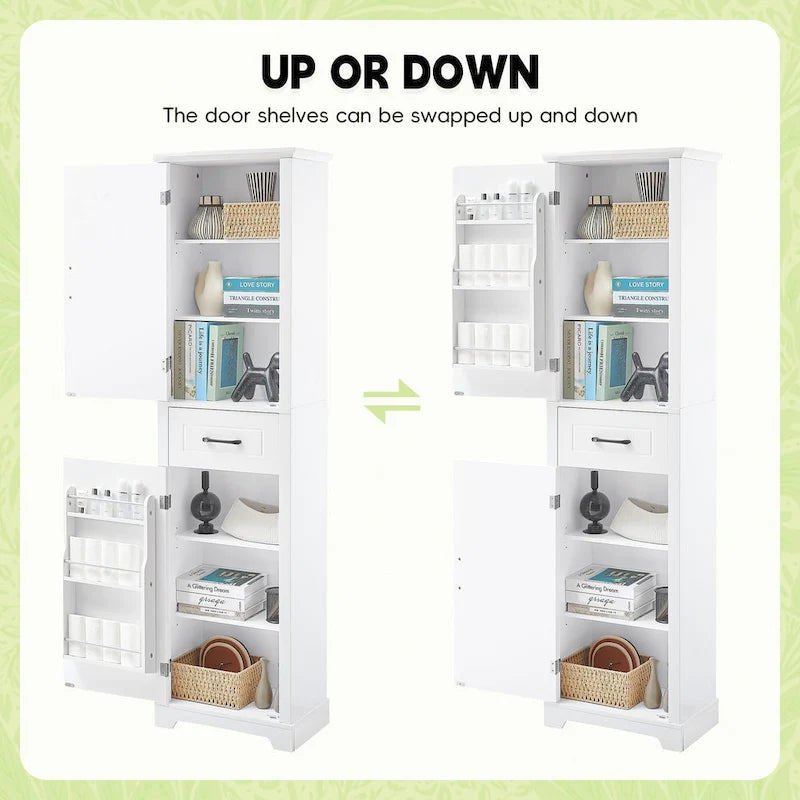 Freestanding Bathroom Cabinet with 2 Doors, Adjustable Shelves & Door Storage,Tall Bathroom Organizer
