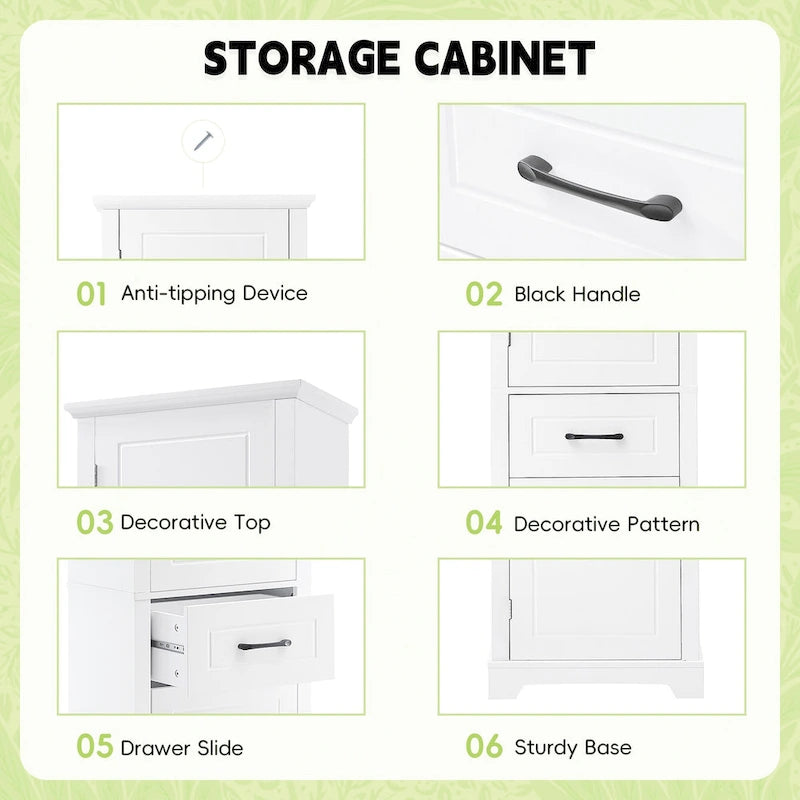 Freestanding Bathroom Cabinet with 2 Doors, Adjustable Shelves & Door Storage,Tall Bathroom Organizer