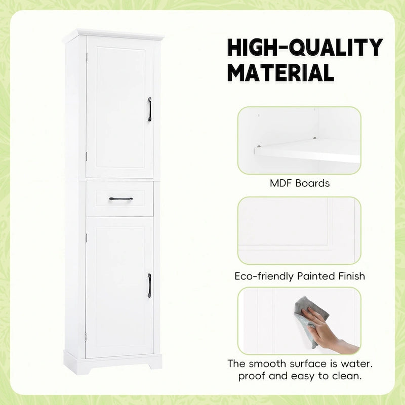 Freestanding Bathroom Cabinet with 2 Doors, Adjustable Shelves & Door Storage,Tall Bathroom Organizer