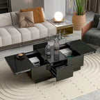 Moderner stilvoller Couchtisch, ausziehbarer Couchtisch mit 2 großen Stauraumfächern und 2 Schubladen für das Wohnzimmer