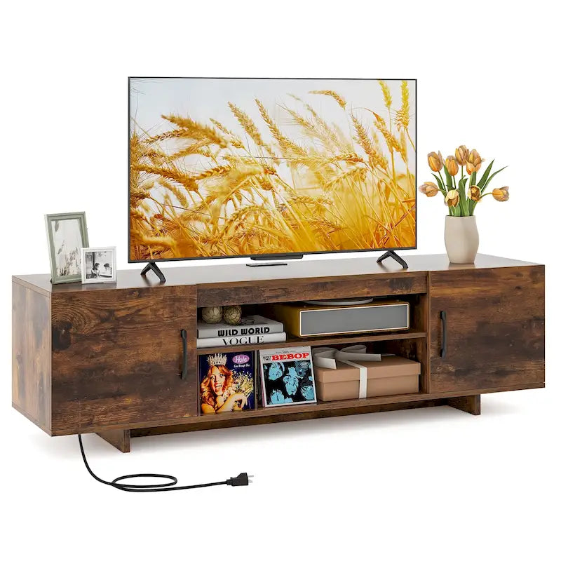 TV Stand for 70 TVs Modern Entertain Center with Power Outlet