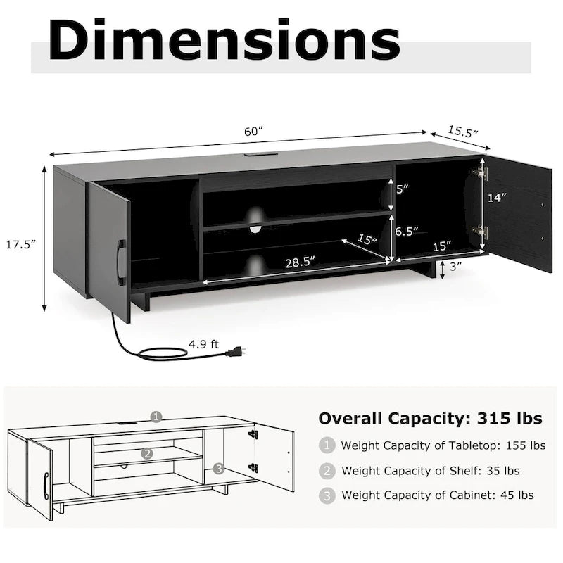 TV Stand for 70 TVs Modern Entertain Center with Power Outlet