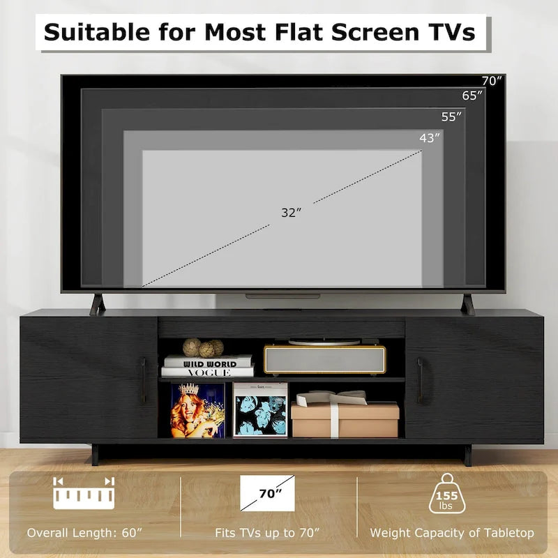 TV Stand for 70 TVs Modern Entertain Center with Power Outlet