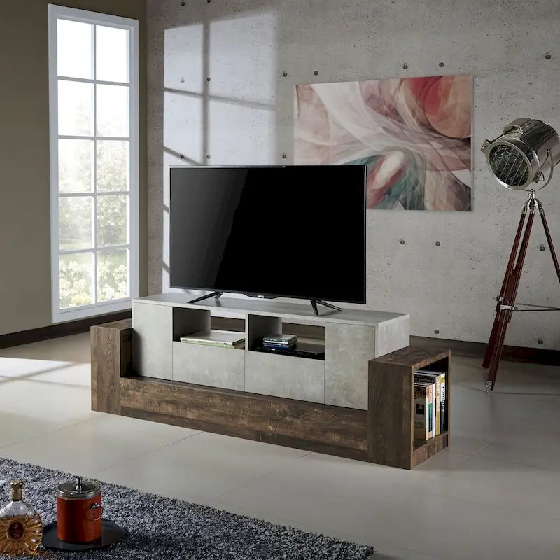 Industrial Oak and Light Grey 71-inch 4-Shelf TV Console