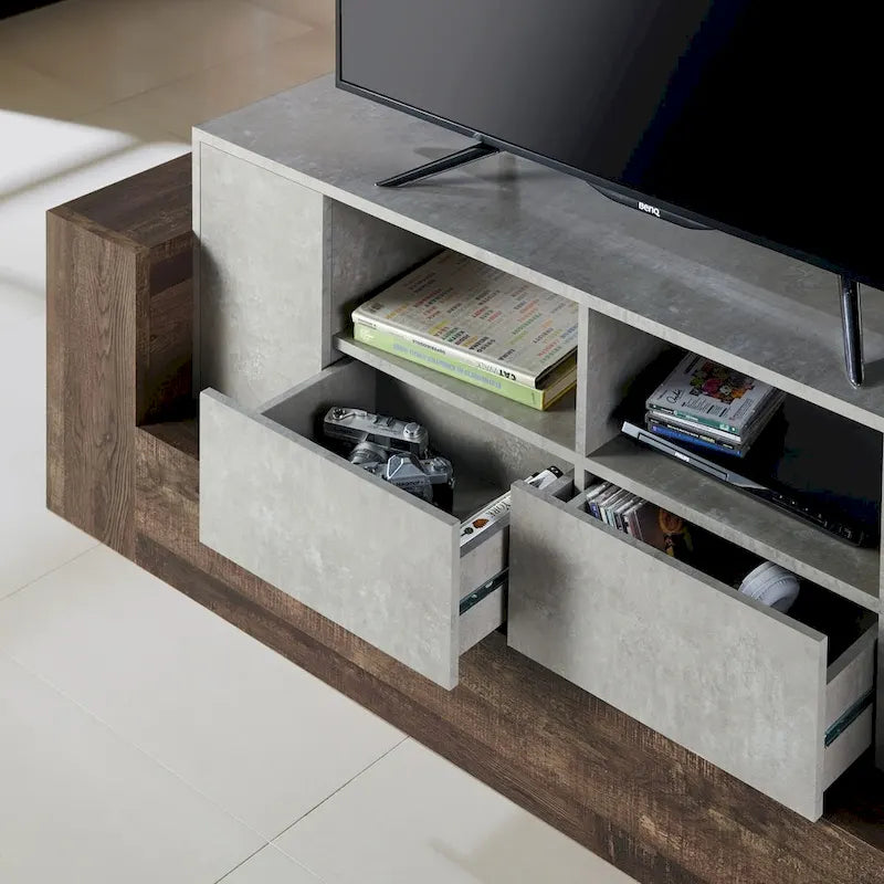 Industrial Oak and Light Grey 71-inch 4-Shelf TV Console