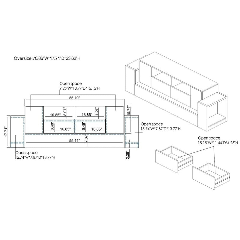 Industrial Oak and Light Grey 71-inch 4-Shelf TV Console