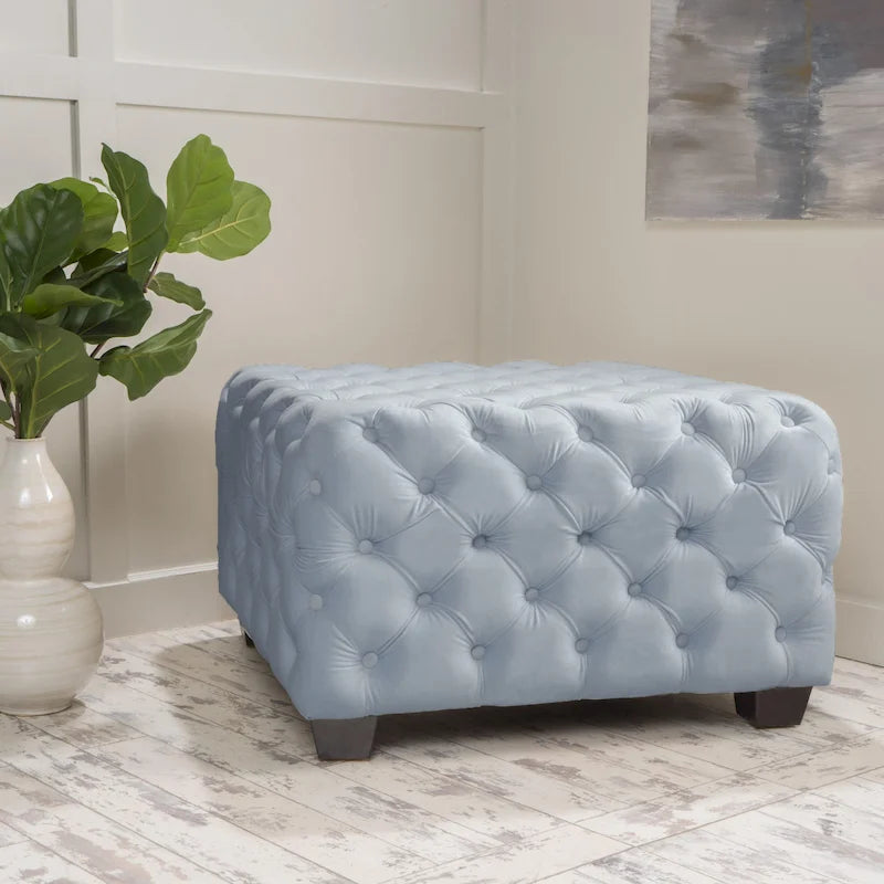 Modern Glam Button Tufted Velvet Ottoman