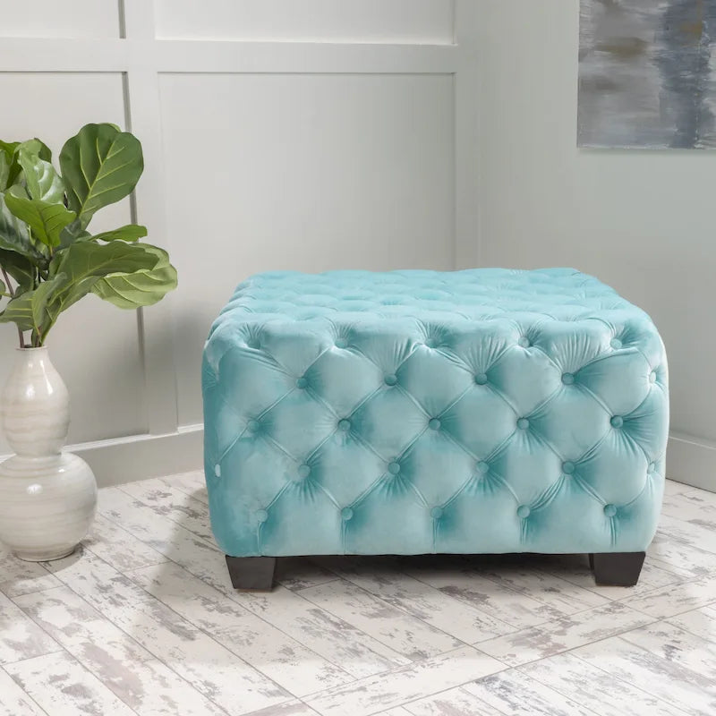 Modern Glam Button Tufted Velvet Ottoman