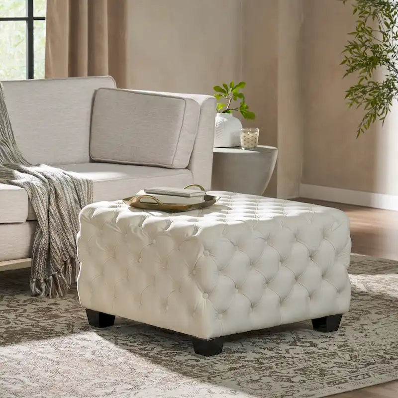 Modern Glam Button Tufted Velvet Ottoman