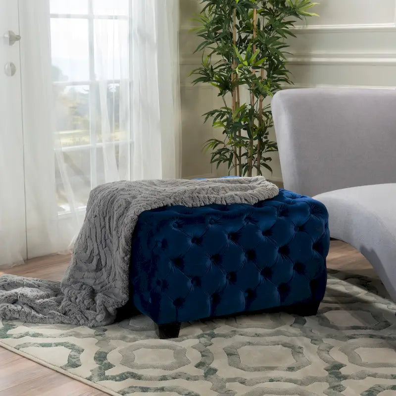 Modern Glam Button Tufted Velvet Ottoman