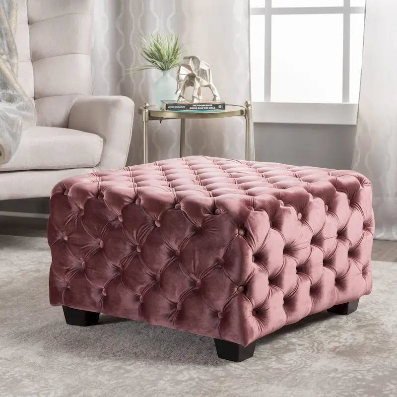 Modern Glam Button Tufted Velvet Ottoman