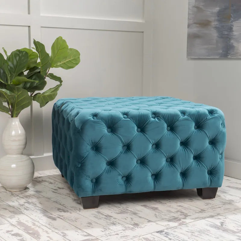 Modern Glam Button Tufted Velvet Ottoman