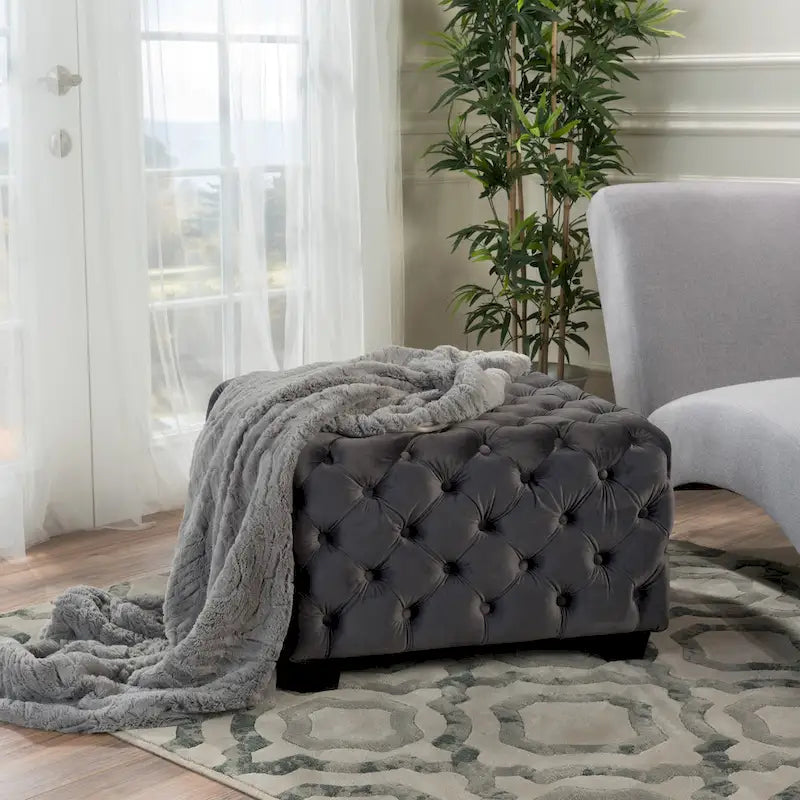 Modern Glam Button Tufted Velvet Ottoman