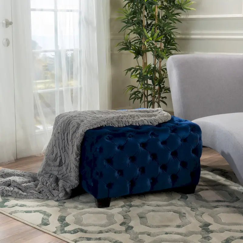 Modern Glam Button Tufted Velvet Ottoman