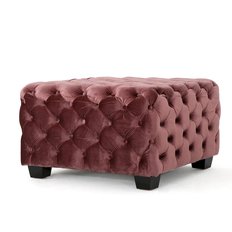 Modern Glam Button Tufted Velvet Ottoman