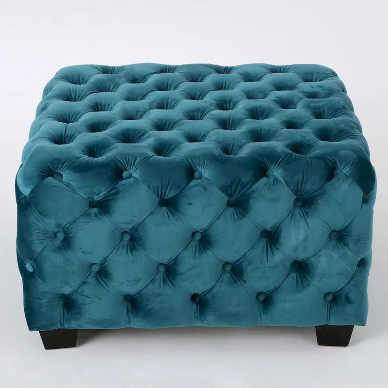 Modern Glam Button Tufted Velvet Ottoman