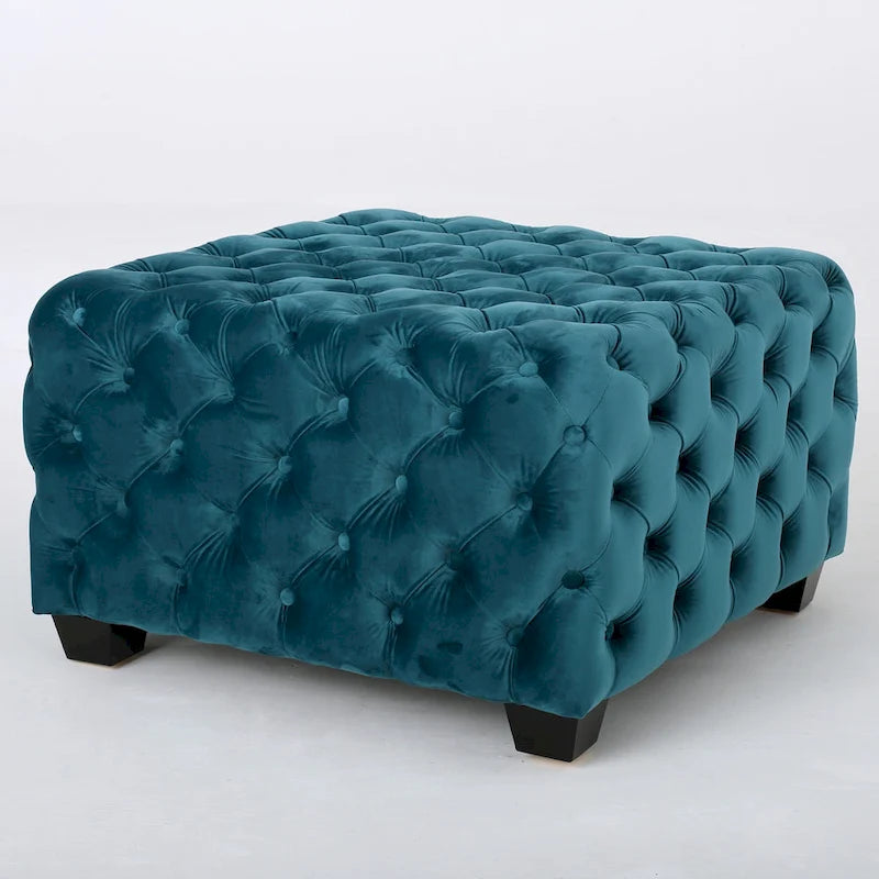 Modern Glam Button Tufted Velvet Ottoman