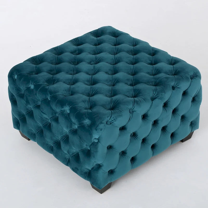 Modern Glam Button Tufted Velvet Ottoman