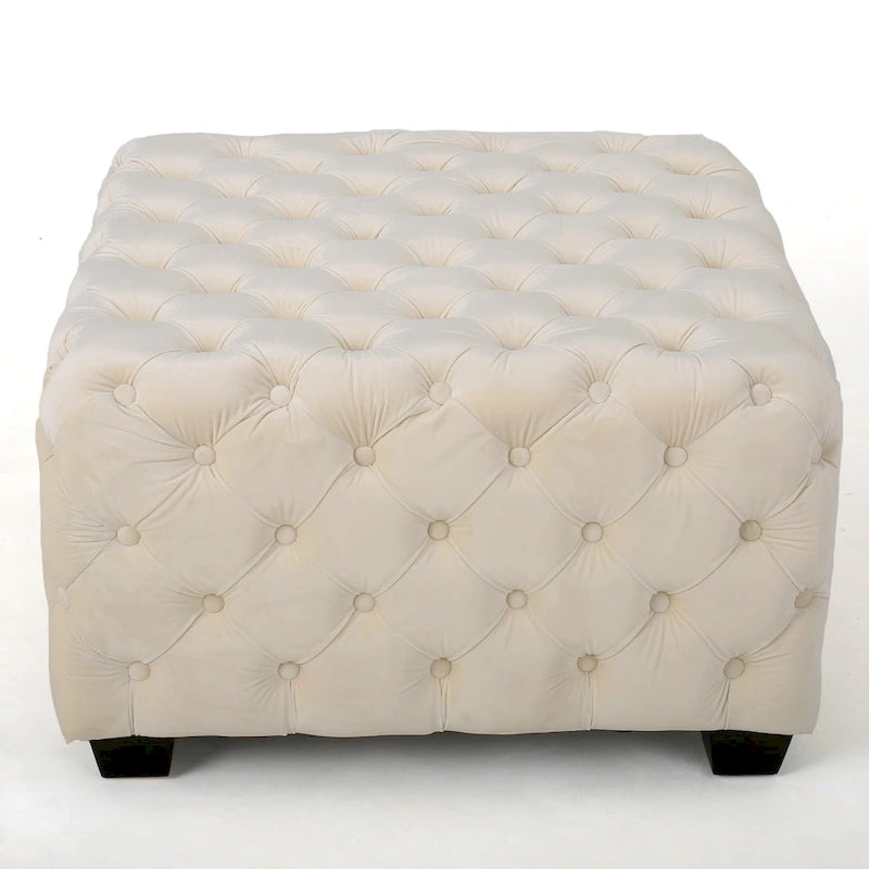 Modern Glam Button Tufted Velvet Ottoman