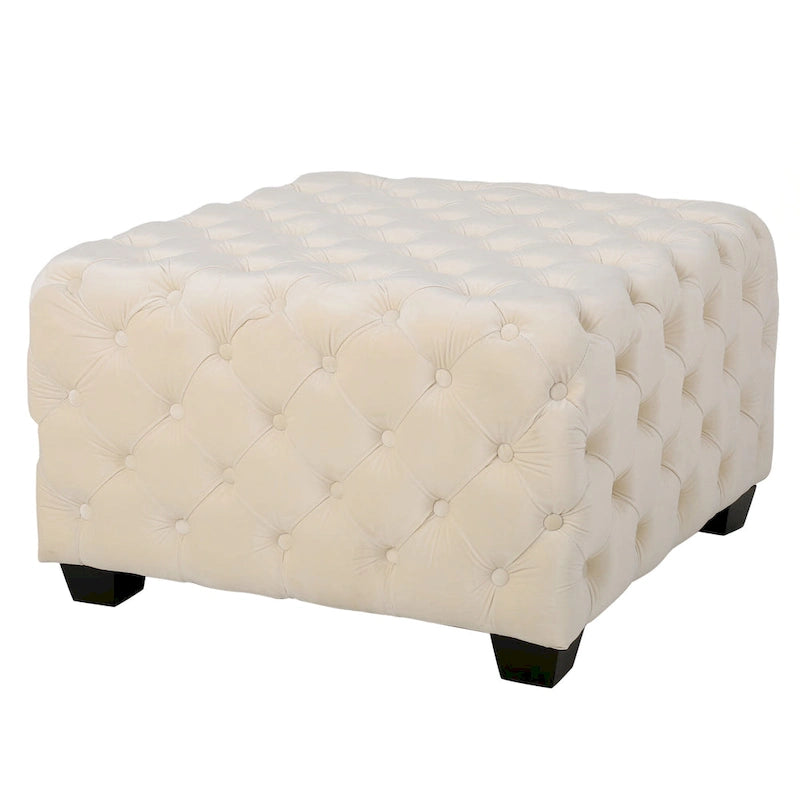 Modern Glam Button Tufted Velvet Ottoman