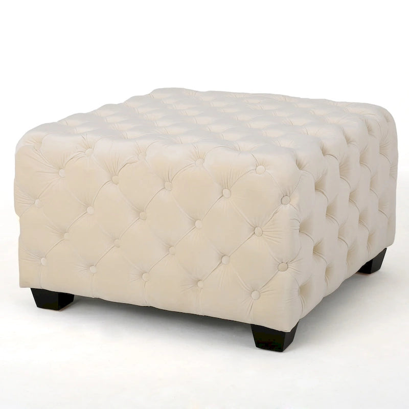 Modern Glam Button Tufted Velvet Ottoman