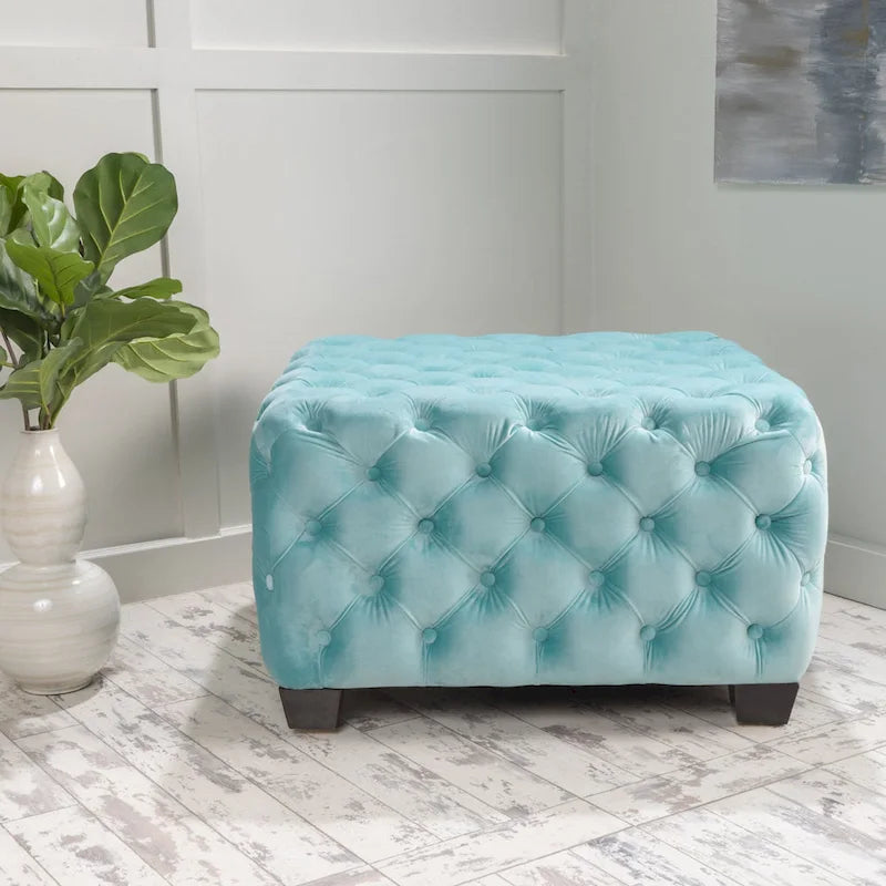Modern Glam Button Tufted Velvet Ottoman