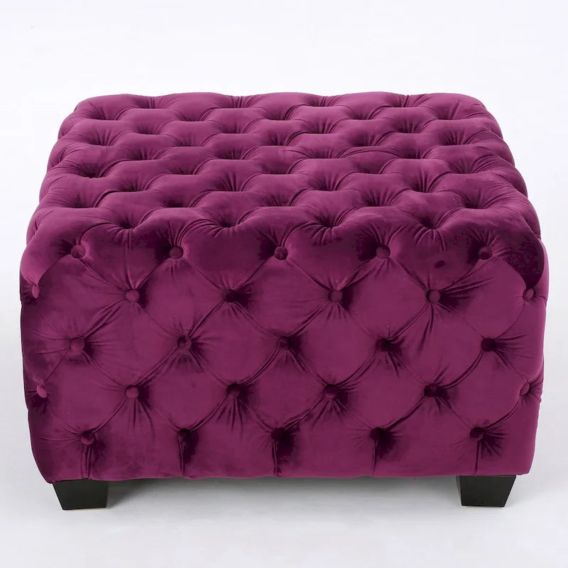 Modern Glam Button Tufted Velvet Ottoman
