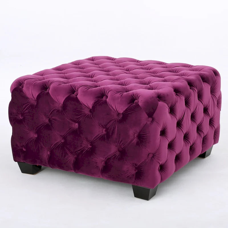 Modern Glam Button Tufted Velvet Ottoman