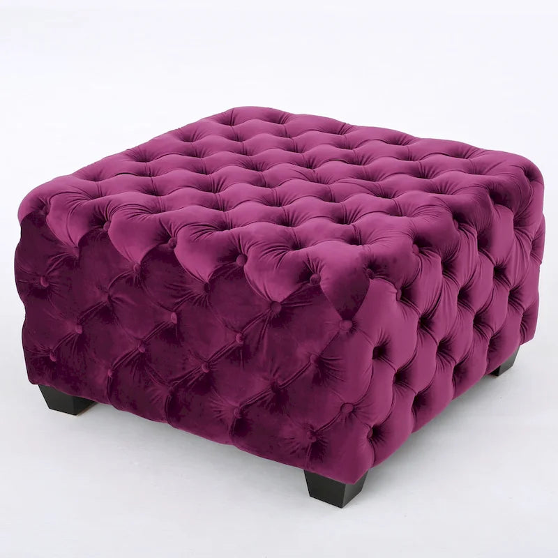 Modern Glam Button Tufted Velvet Ottoman