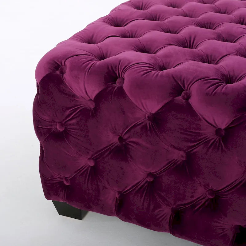Modern Glam Button Tufted Velvet Ottoman