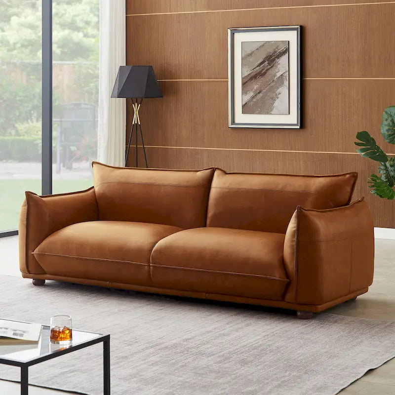 Mid-Century Modern Luxury Genuine Leather Couch
