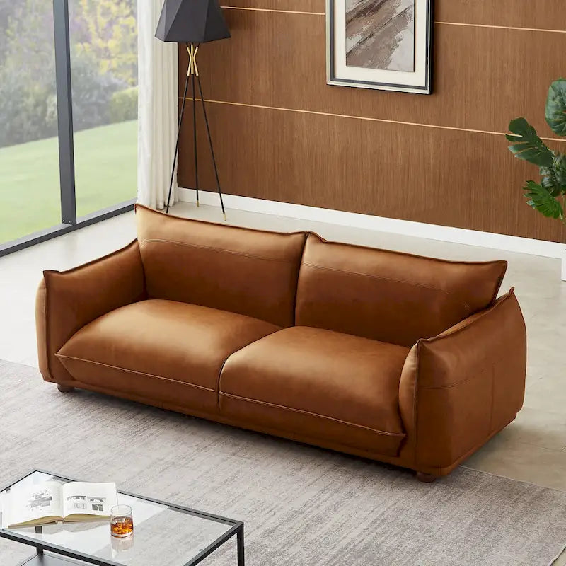 Mid-Century Modern Luxury Genuine Leather Couch