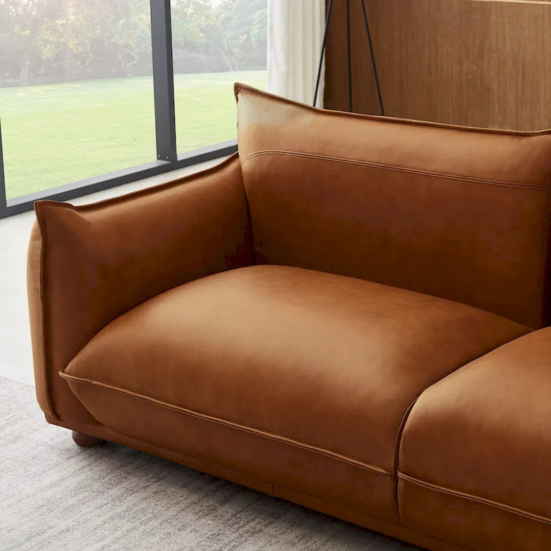 Mid-Century Modern Luxury Genuine Leather Couch
