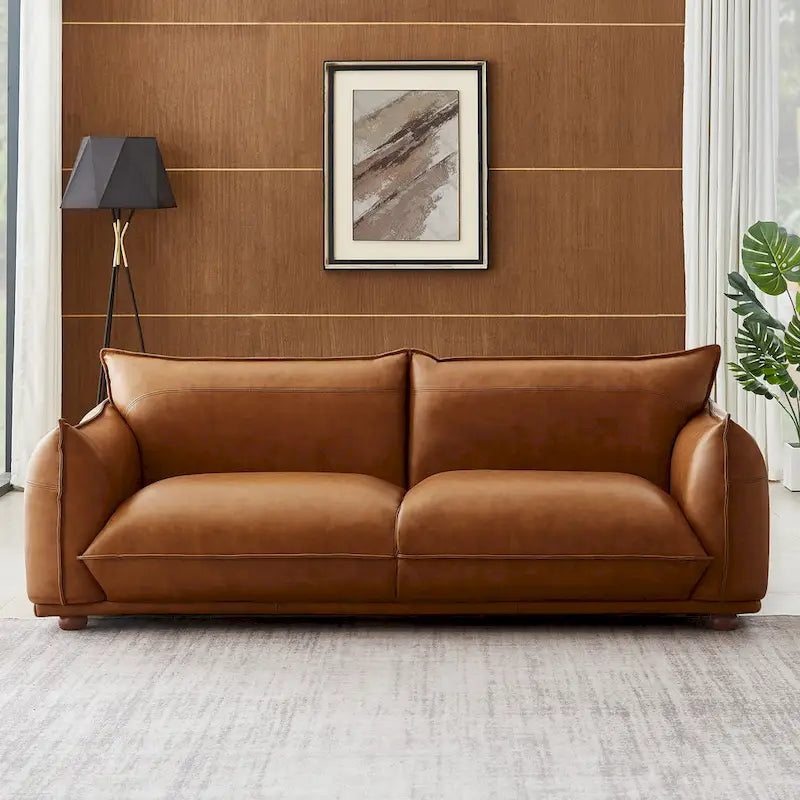 Mid-Century Modern Luxury Genuine Leather Couch