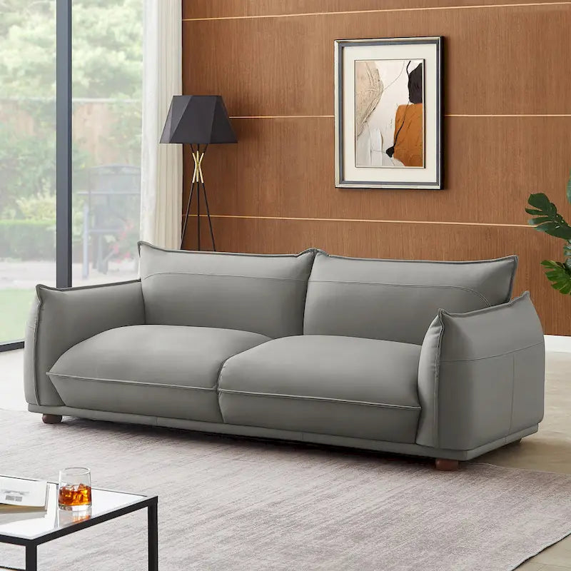 Mid-Century Modern Luxury Genuine Leather Couch