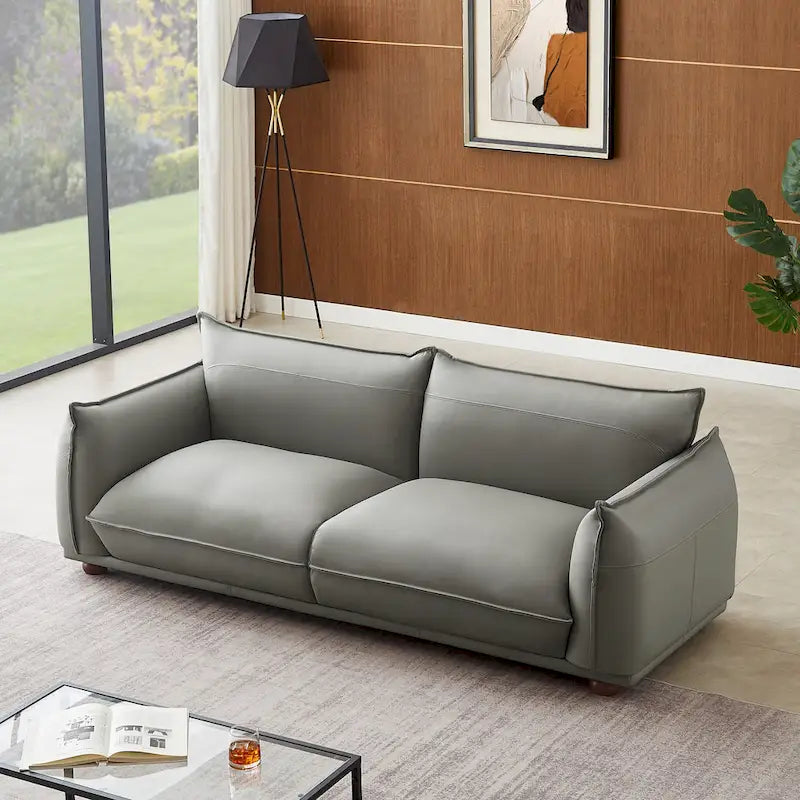 Mid-Century Modern Luxury Genuine Leather Couch