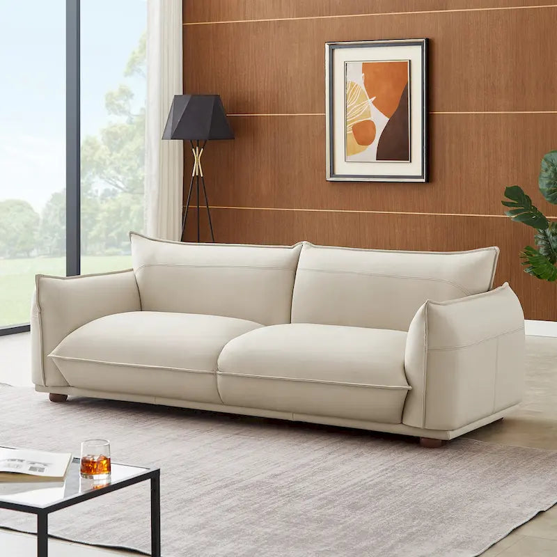 Mid-Century Modern Luxury Genuine Leather Couch